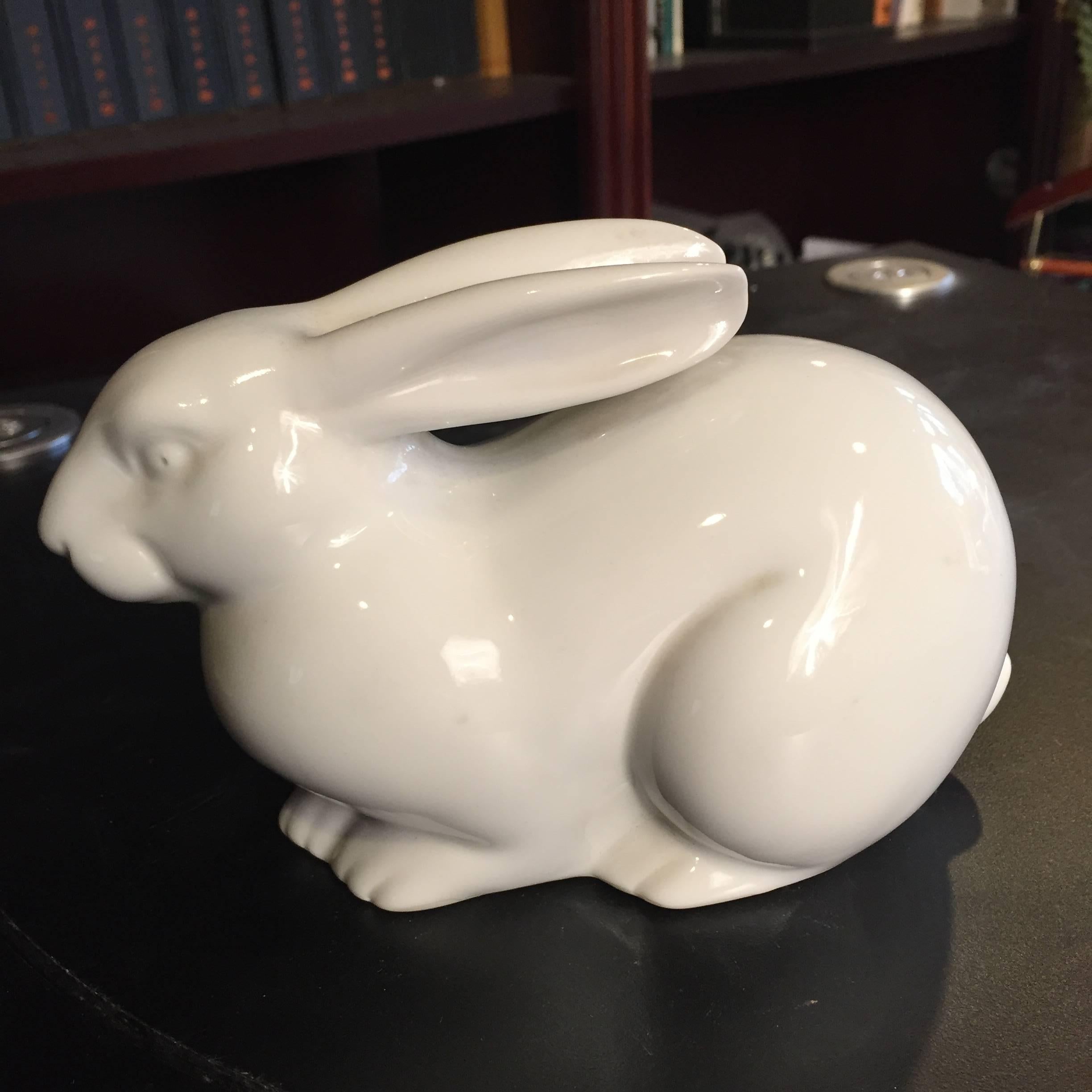 Japan Antique Big Ear Rabbit Pure White  Mint, Signed & Boxed In Excellent Condition In South Burlington, VT