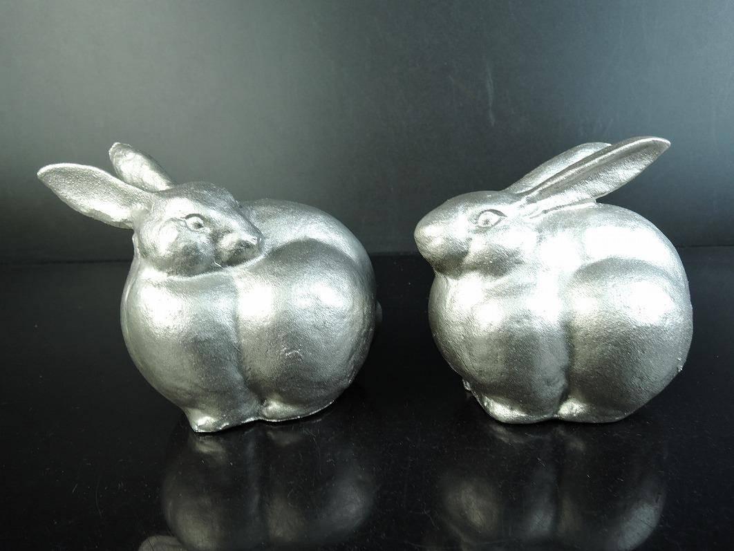 Showa Japan Big Eared Pair Playful Rabbits with Fine Details, Perfect Indoor Outdoor