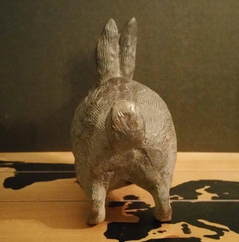 20th Century Japan Antique Hand Cast Bronze Scampering Rabbit Pricked Ears Fine Details