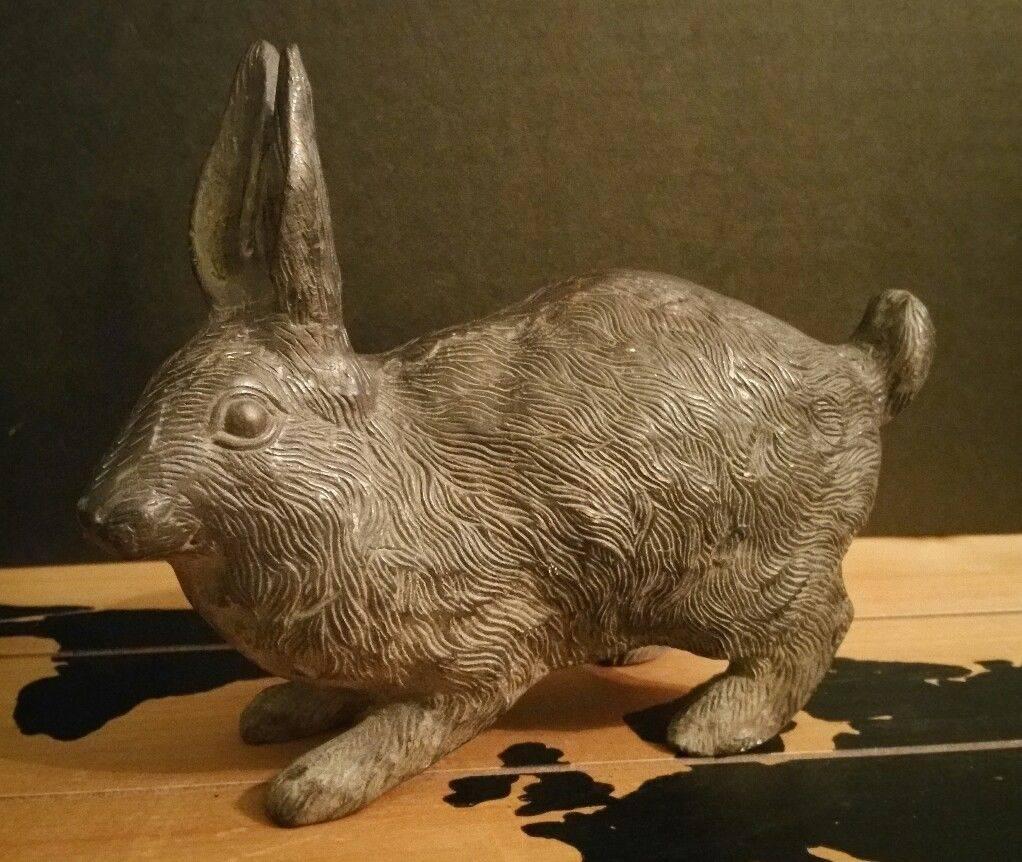 Japanese Japan Antique Hand Cast Bronze Scampering Rabbit Pricked Ears Fine Details
