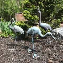 Japan Three Antique Hand Cast Cranes Beautiful  Blue and Green Patination