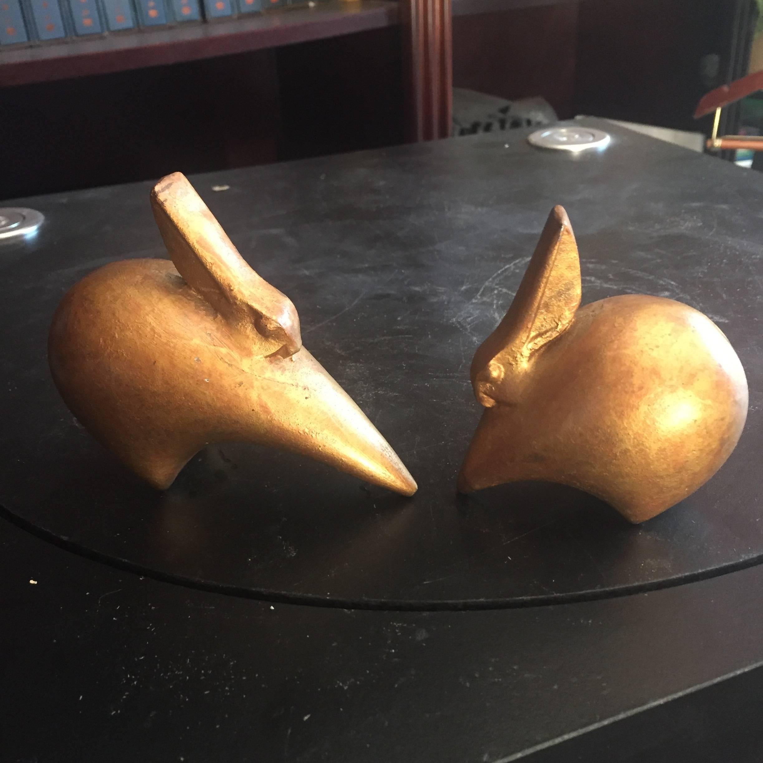 Art Deco Rabbits Pair of Hand Cast Bronze Antiques from Japan 3
