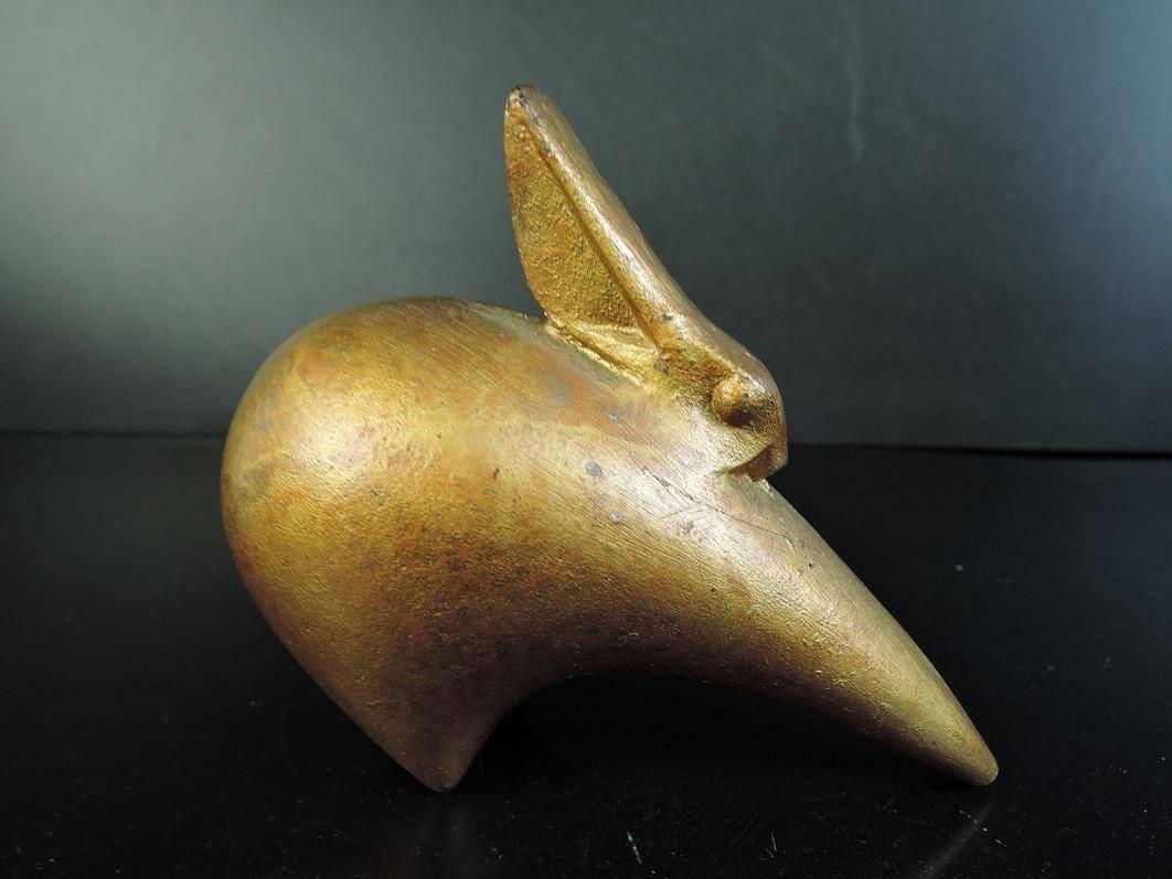 Showa Art Deco Rabbits Pair of Hand Cast Bronze Antiques from Japan