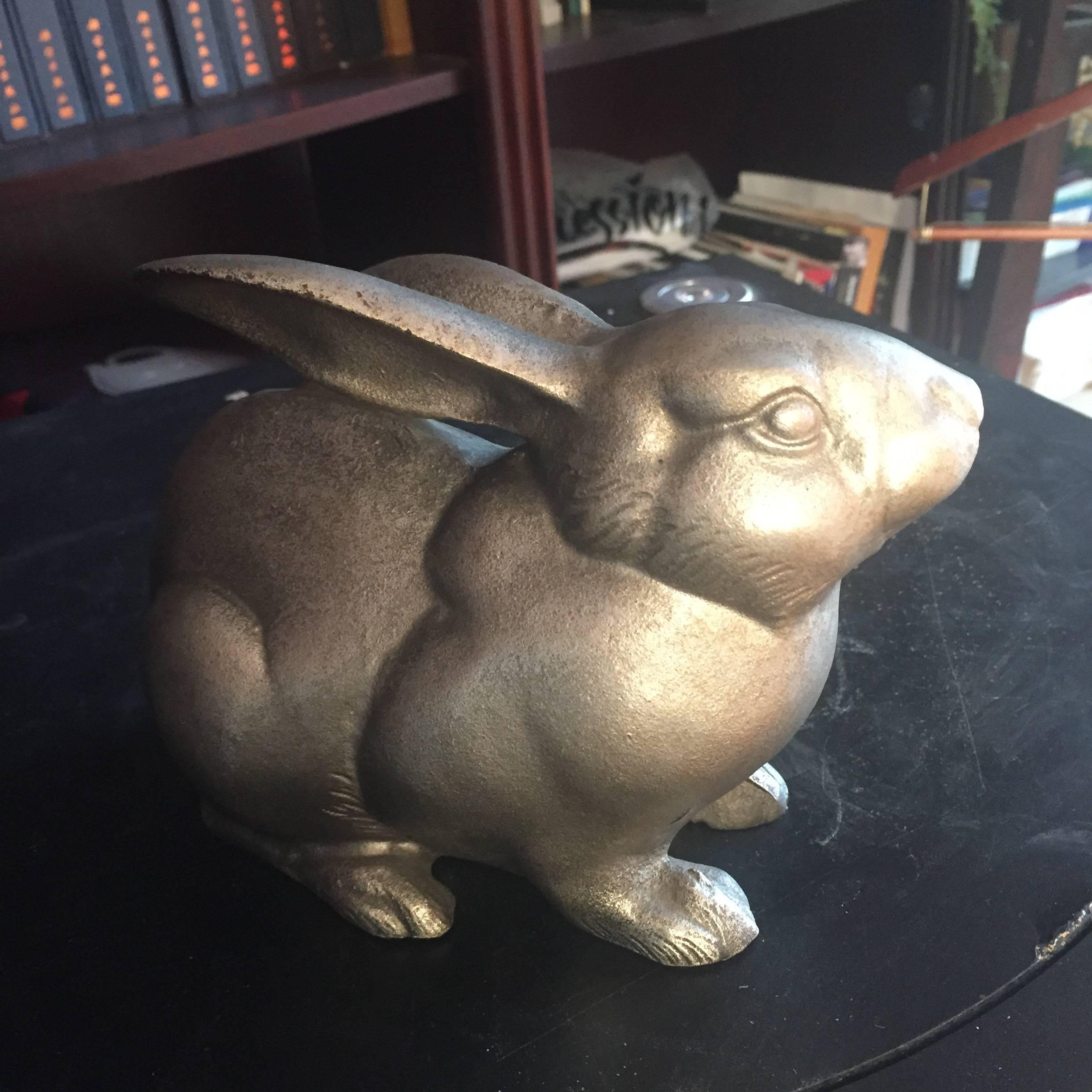 Hand-Crafted Japan Fine Antique Big Eared Garden Bronze Rabbit