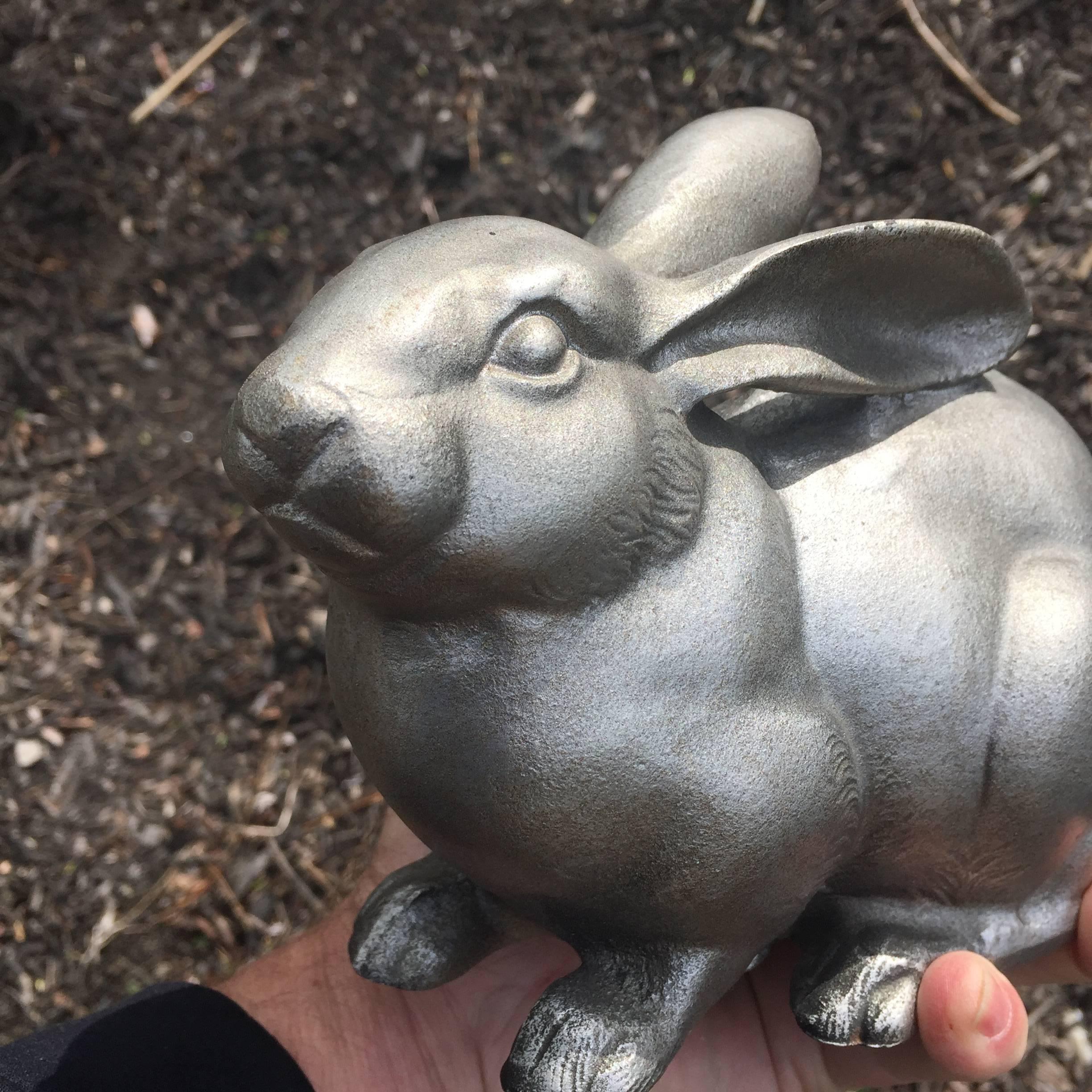 Japan Fine Antique Big Eared Garden Bronze Rabbit 2