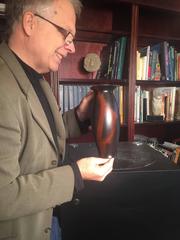 Japanese Antique Bronze Flower Vase with Wonderful Wabi Sabi Red Glazed Decor