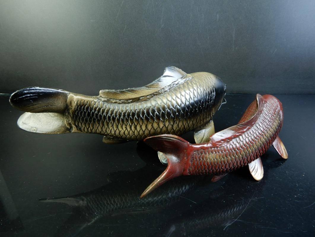 Japanese Antique Finely Cast Bronze Pair of Koi Signed, Mint and Boxed 4