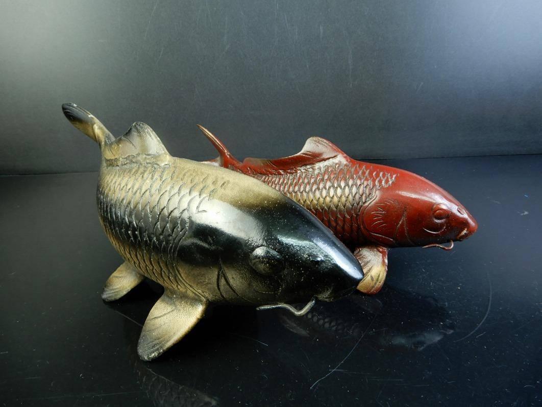 Japanese Antique Finely Cast Bronze Pair of Koi Signed, Mint and Boxed 2