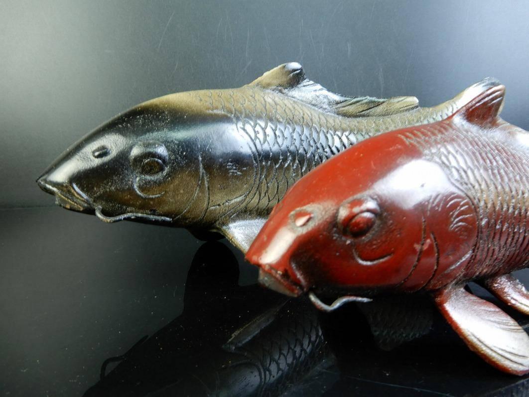 20th Century Japanese Antique Finely Cast Bronze Pair of Koi Signed, Mint and Boxed
