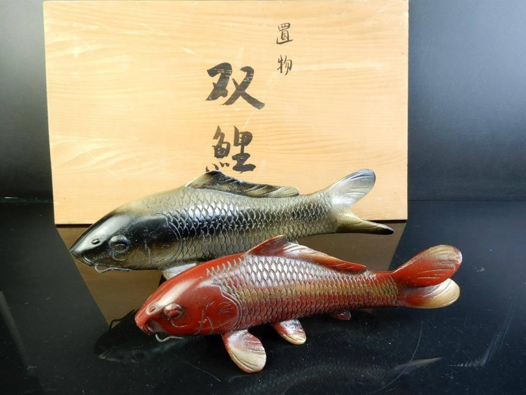 Japanese Antique Finely Cast Bronze Pair of Koi Signed, Mint and Boxed 3