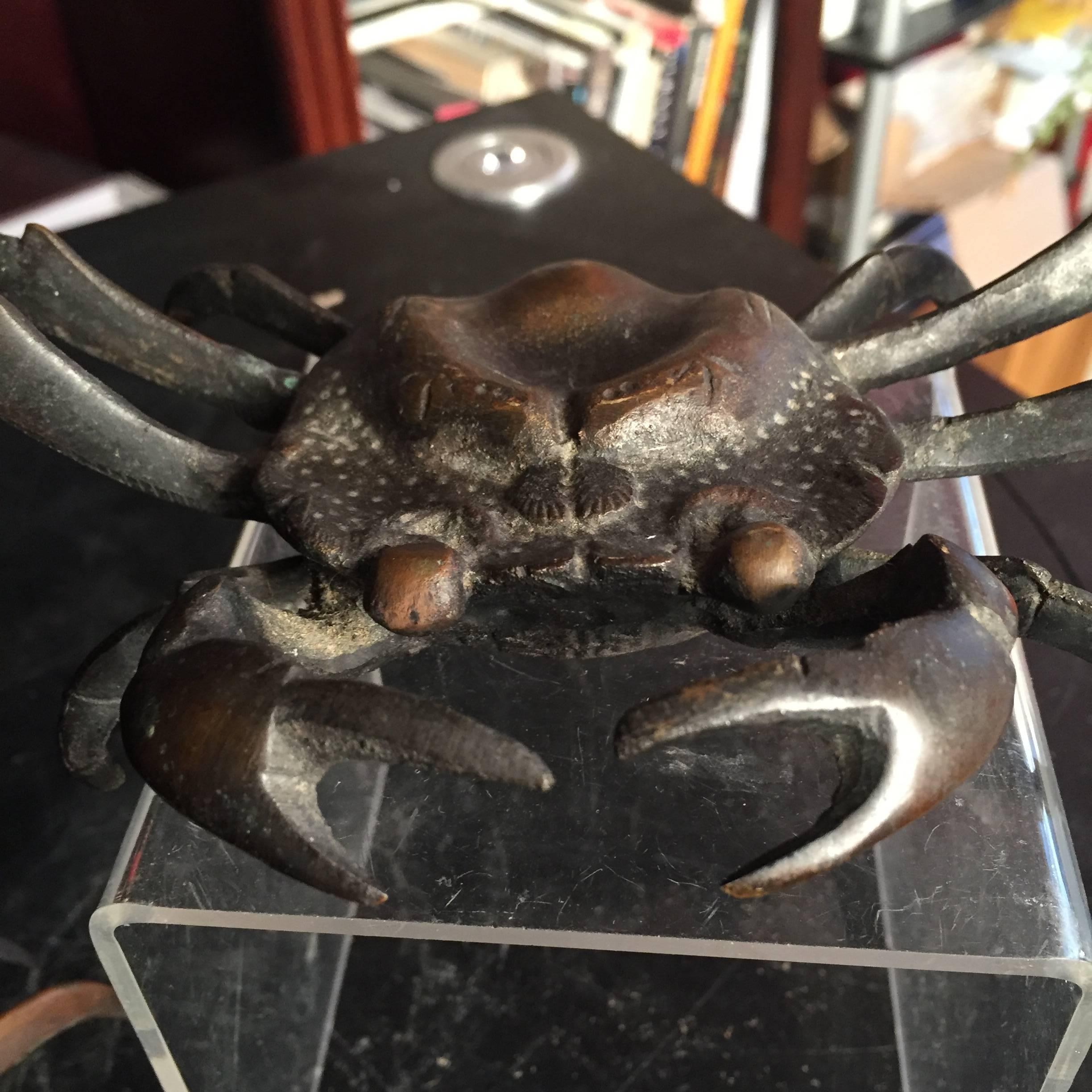Japan Pair of Antique Hand Cast Crabs, 100 Year Old Relics In Good Condition In South Burlington, VT