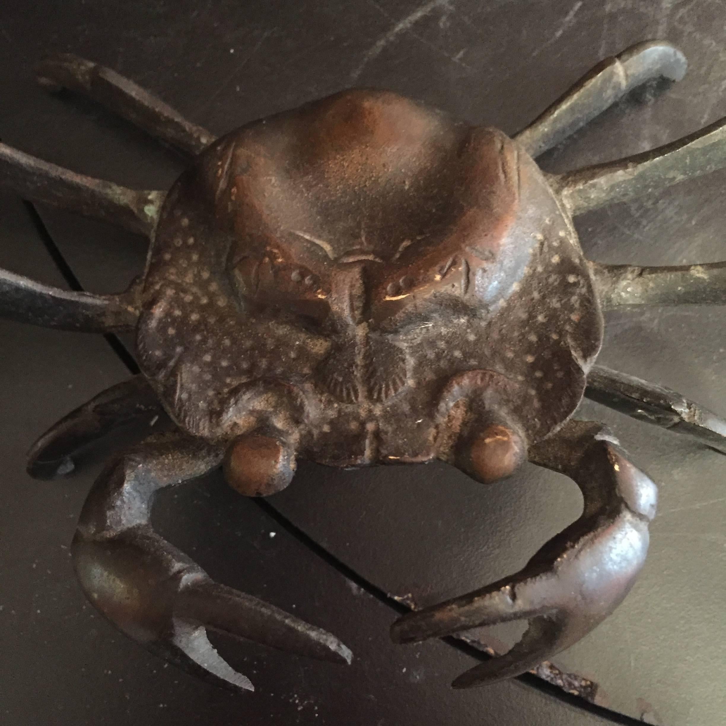 20th Century Japan Pair of Antique Hand Cast Crabs, 100 Year Old Relics