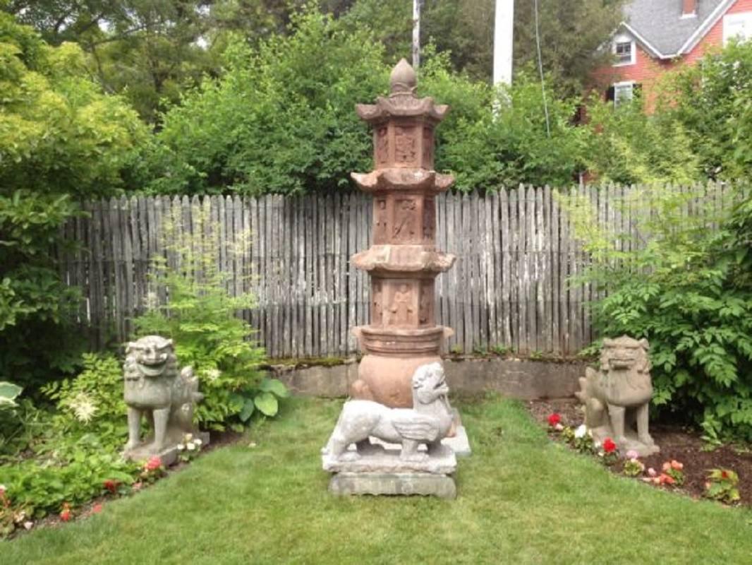Japan Important Early Temple Lions Hand-Carved Stone Pair of Old Kyoto  In Good Condition In South Burlington, VT