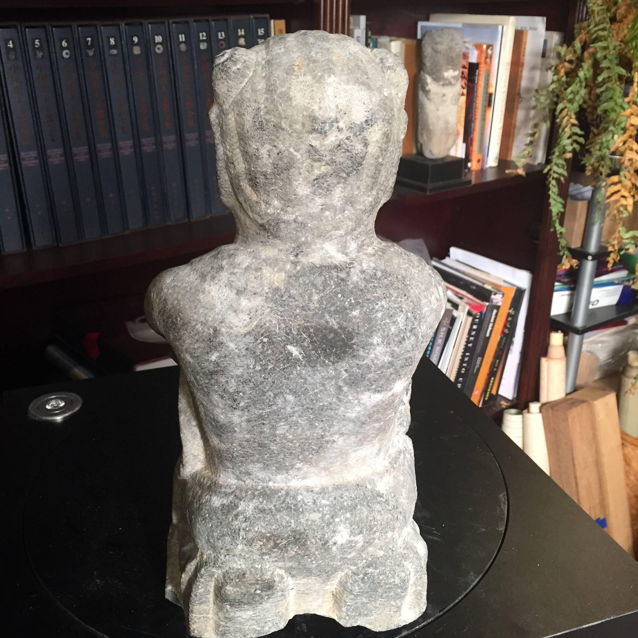 China Important Hand-Carved Stone Effigy of Attendant, Qing Dynasty 4