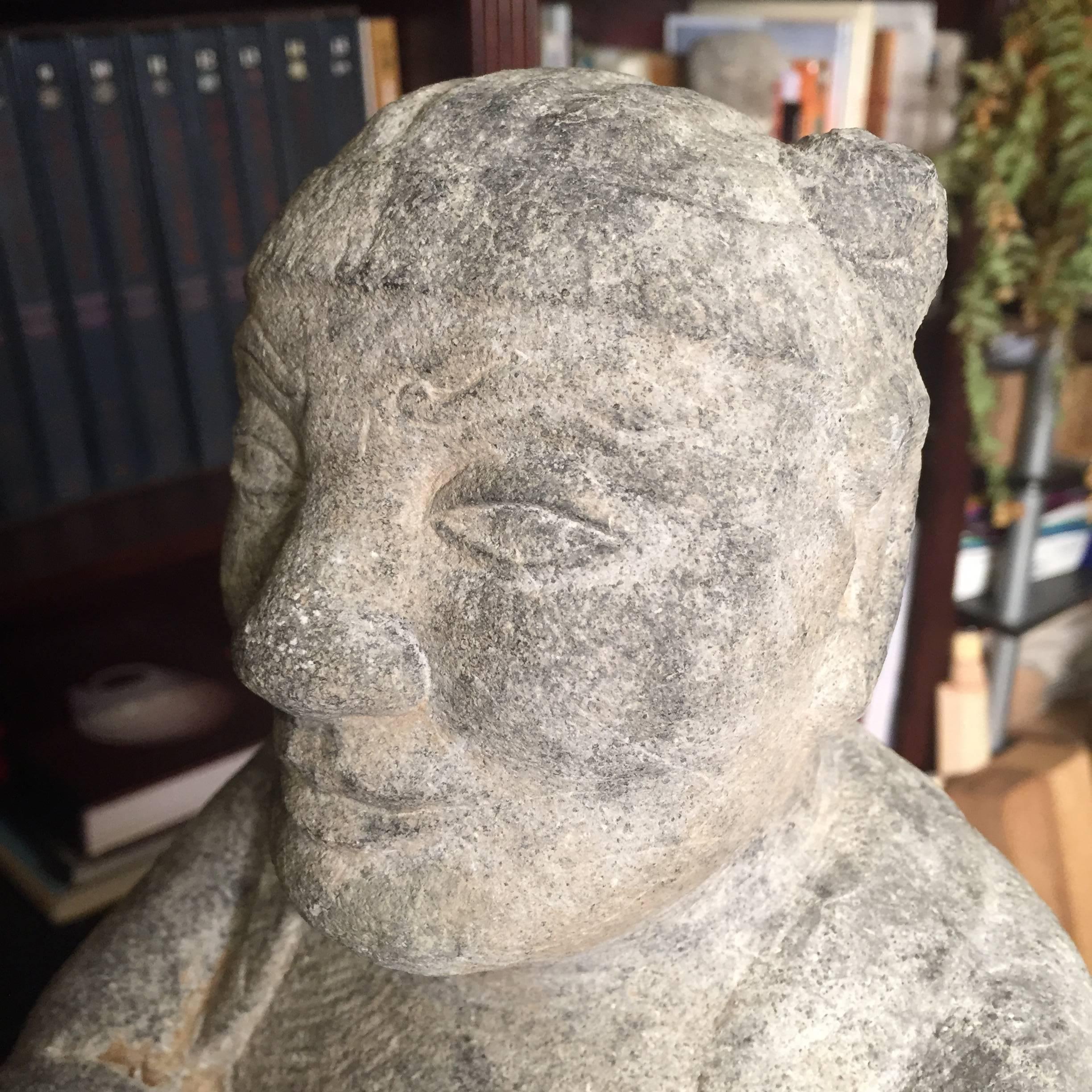 Limestone China Important Hand-Carved Stone Effigy of Attendant, Qing Dynasty