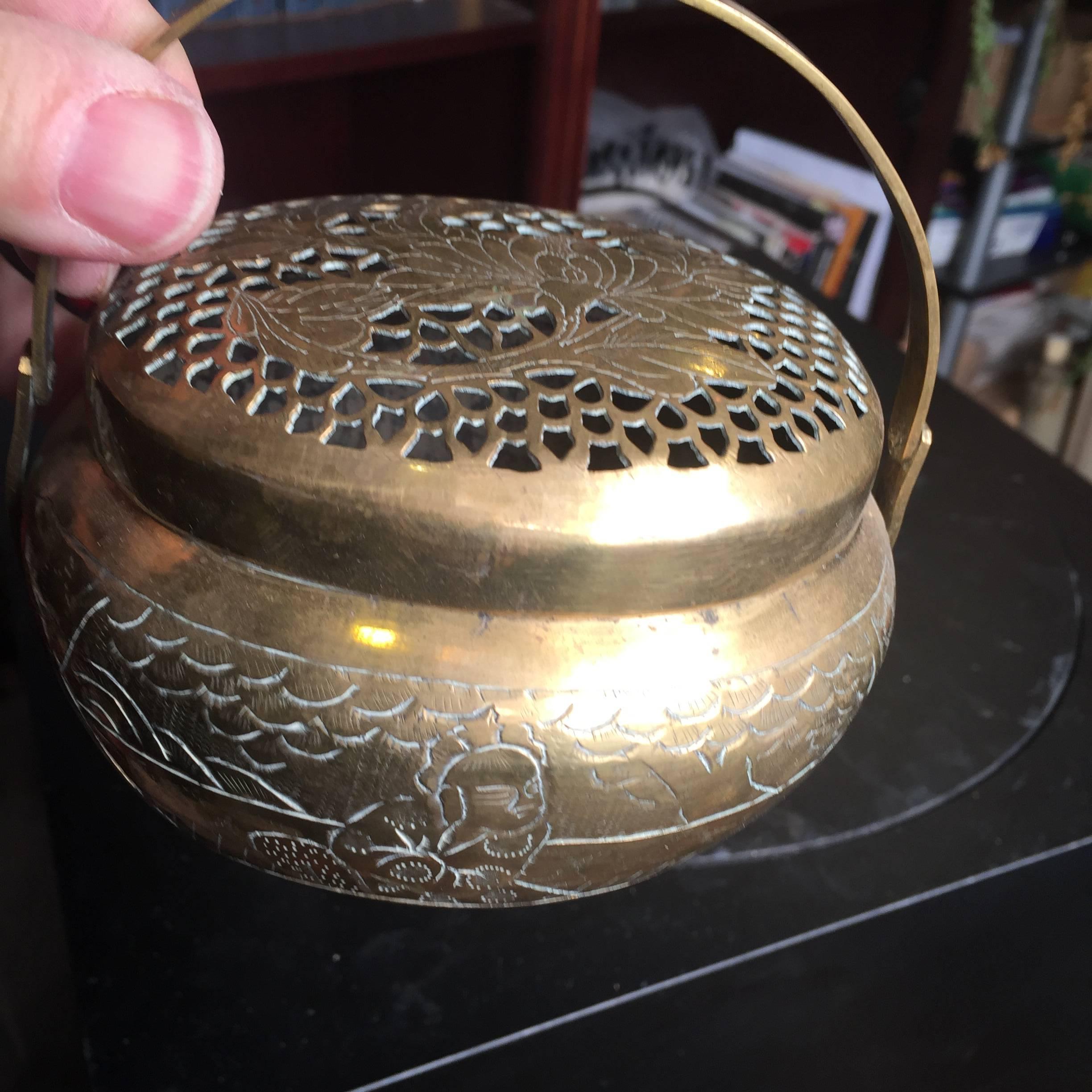 Qing China Antique Metal Hand Warmer and Incense Burner, 100 Years Old