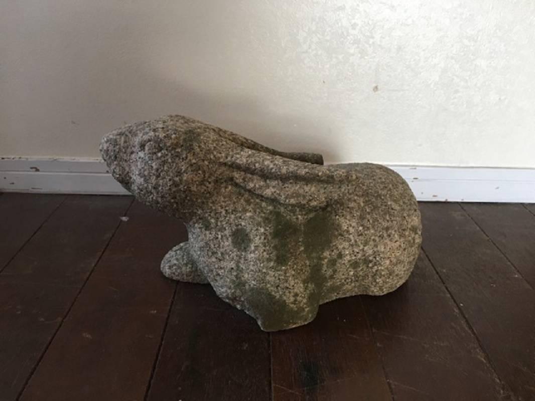 Japan Large Antique Hand-Carved Stone Big Eared Rabbit Usagi Good Garden Choice In Good Condition In South Burlington, VT