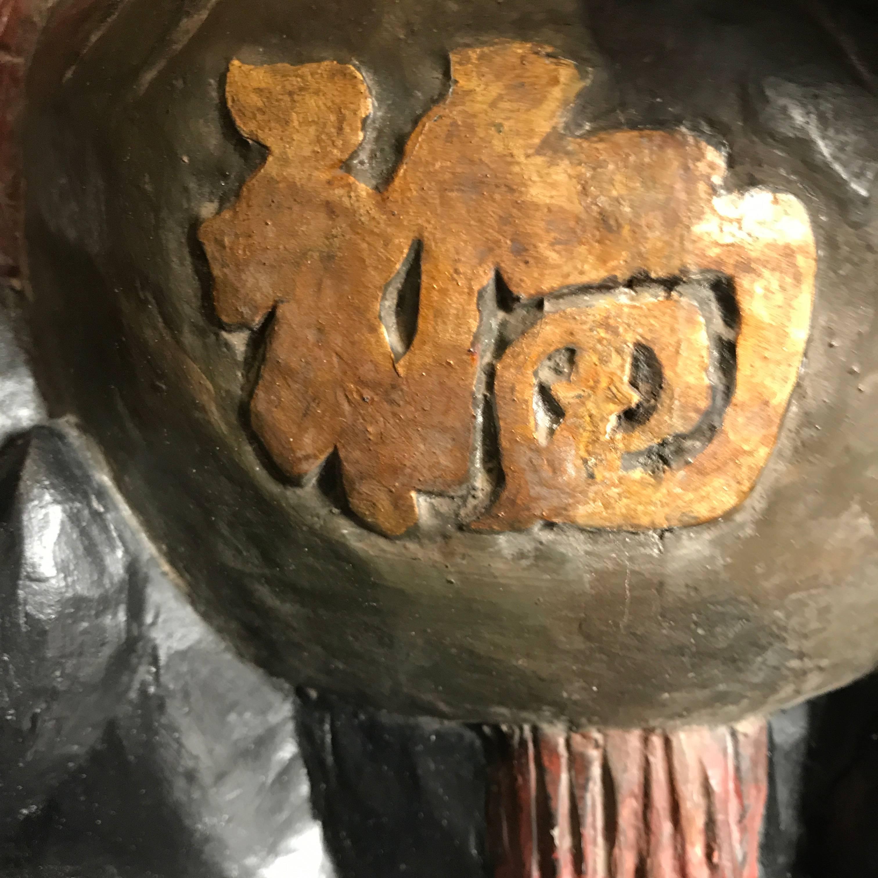 Japanese Big Antique Hand-Painted Wooden 19th Century Fortune Money Cat Signed In Good Condition In South Burlington, VT
