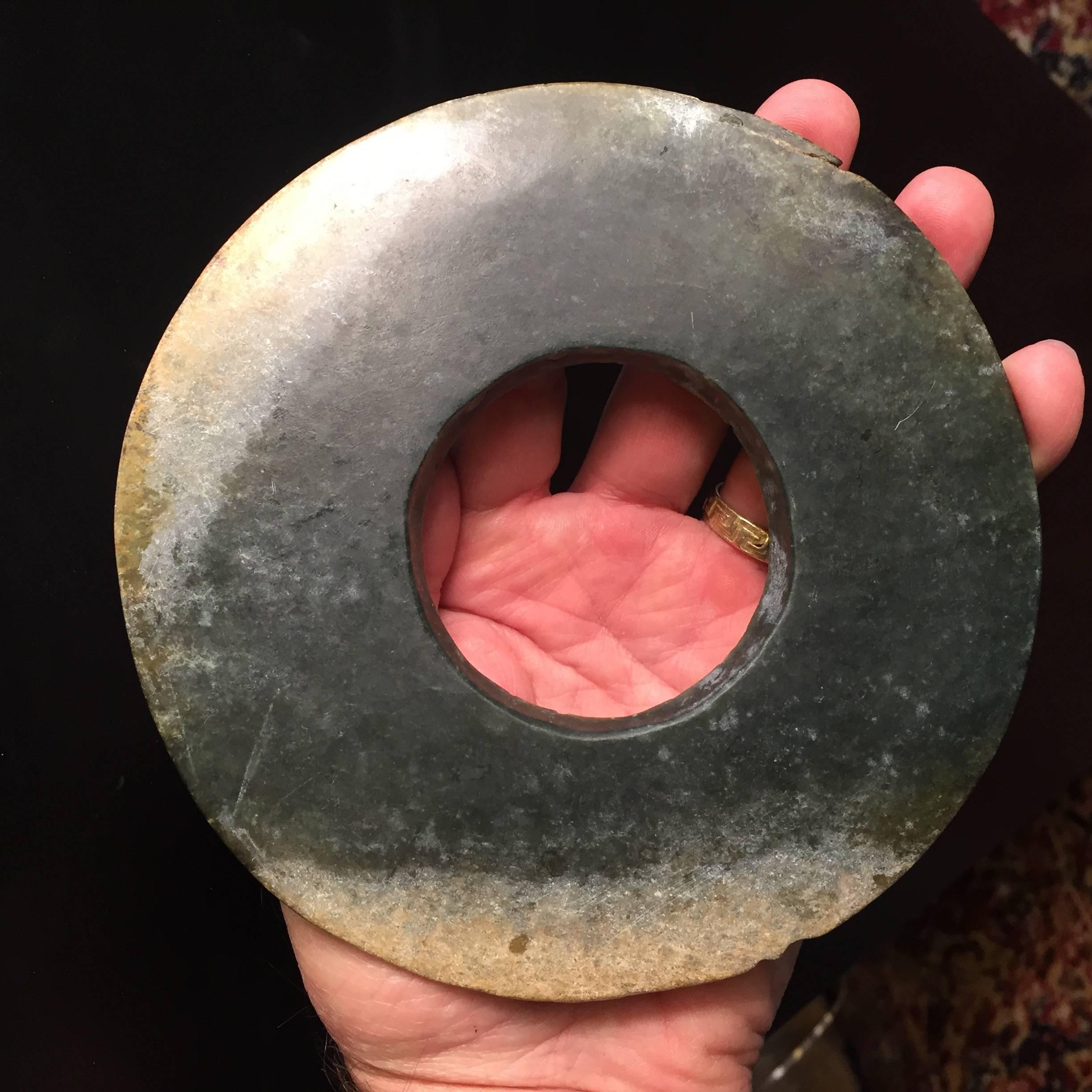 18th Century and Earlier Authentic Jade Bi Disc from Ancient China 4000 Years Old