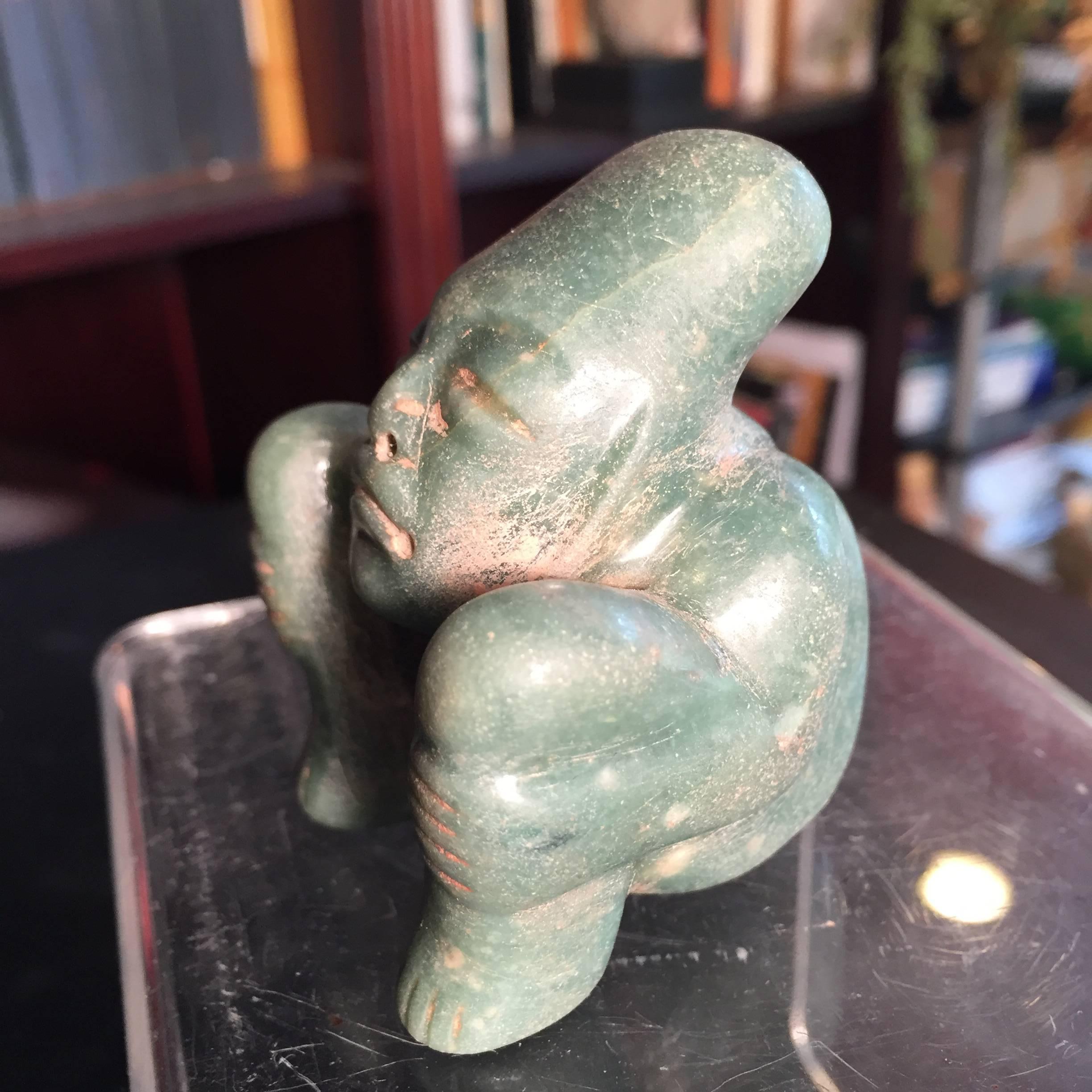 Hand-Carved Gift of Ancient Jade   Pre Columbian Figure, 1000-400 BC Human or Supernatural?