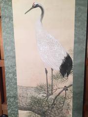 Magnificent Red-Crowned Crane Japan Antique Hand Painted Silk Scroll