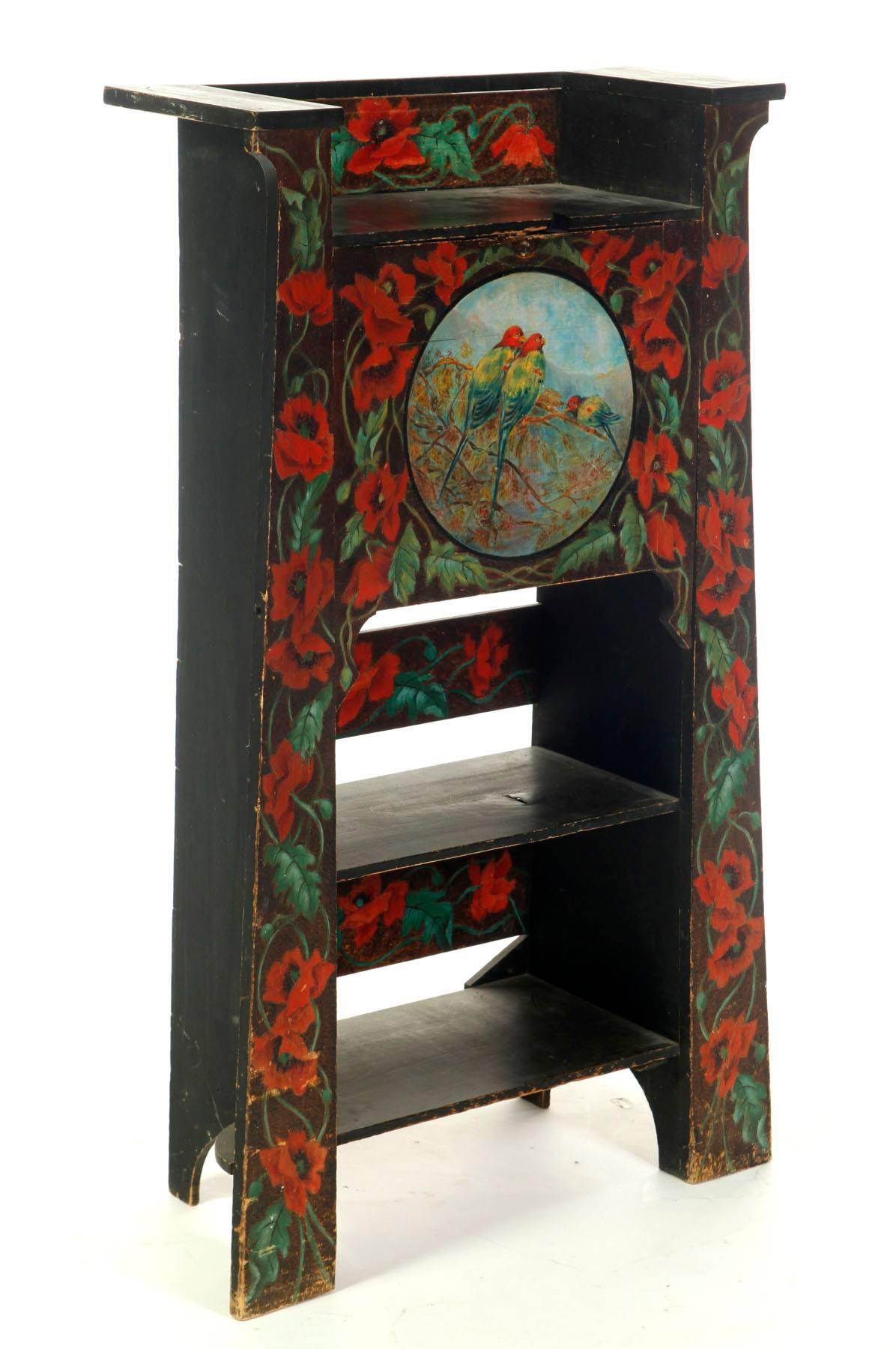 20th Century American Antique Hand-Painted  Birds and Poppies Desk For Sale