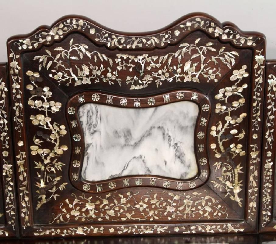 Qing Fine Chinese Antique Marble Dream Stone Inlaid Settee Count Haller v.Hallerstein