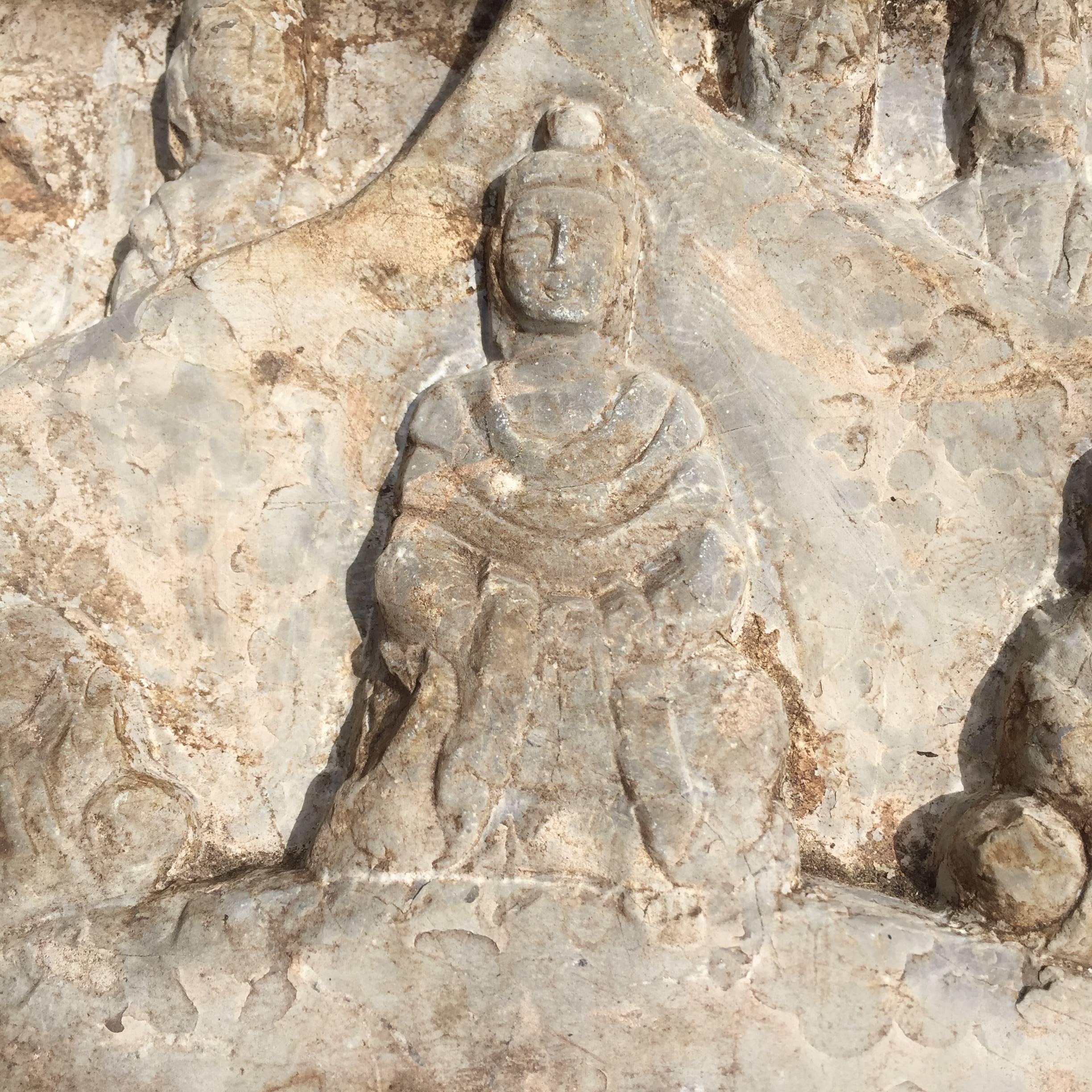 Chinese Large Old Stone Buddha Ornament, Private Family Shrine In Good Condition In South Burlington, VT