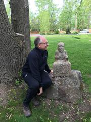 Large Chinese Old Stone Buddhist Bearded Bodhidharma Hand-Carved Figure