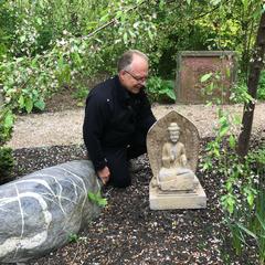 Chinese Antique Large Seated Stone Buddha Guan Yin with Inscription