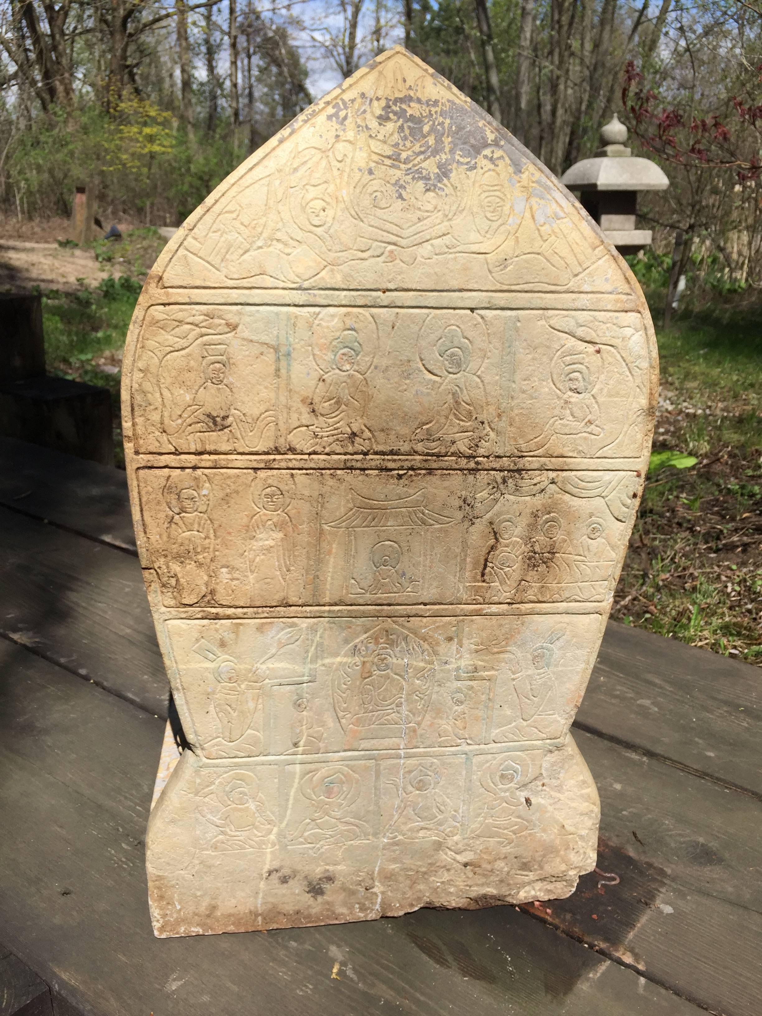 Chinese Antique Large Seated Stone Buddha Guan Yin with Inscription 3