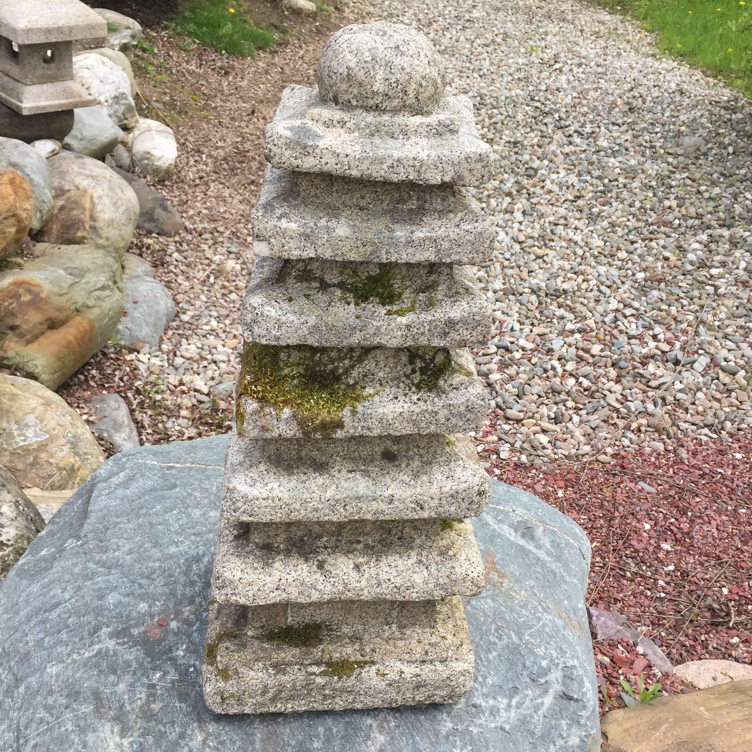 20th Century Antique Mystical Stone Pagoda, Hand-Carved Seven Tiers, Over 100 Yrs Old 