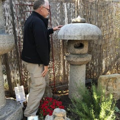 Japan Antique Granite Stone Lantern Mushroom Top with "Monkey", 19th Century