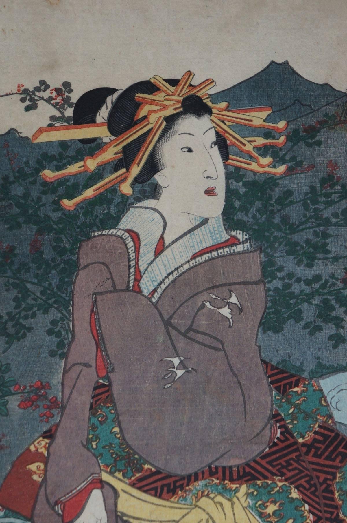 Meiji Three Japanese Antique Beautiful Women 