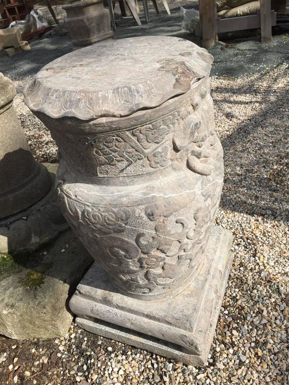 Chinese Pair Old and tall Stone Pedestal Display Bases fine details, 30