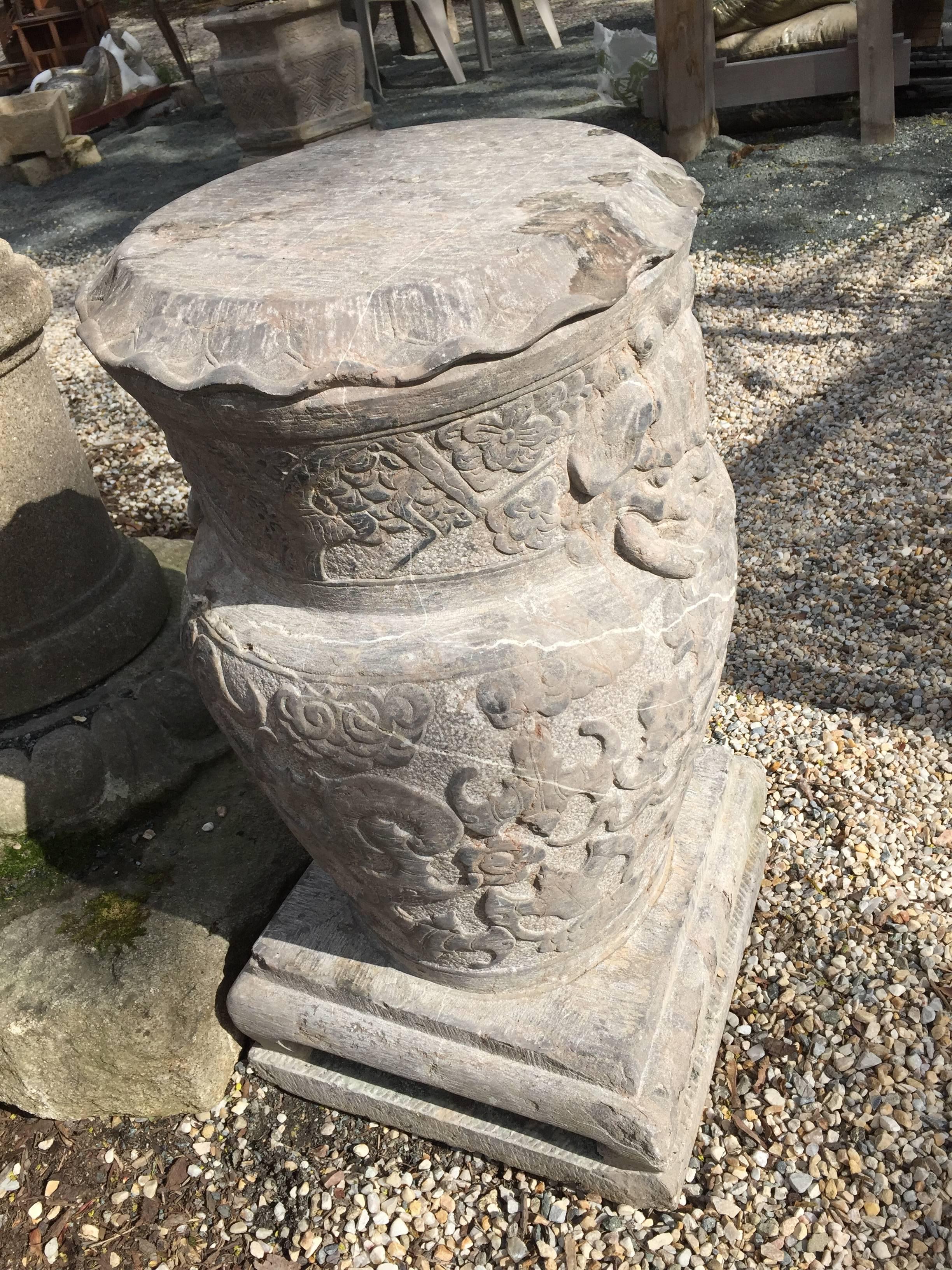 Chinese Pair Old  & tall  Stone Pedestal Display Bases fine details, 30