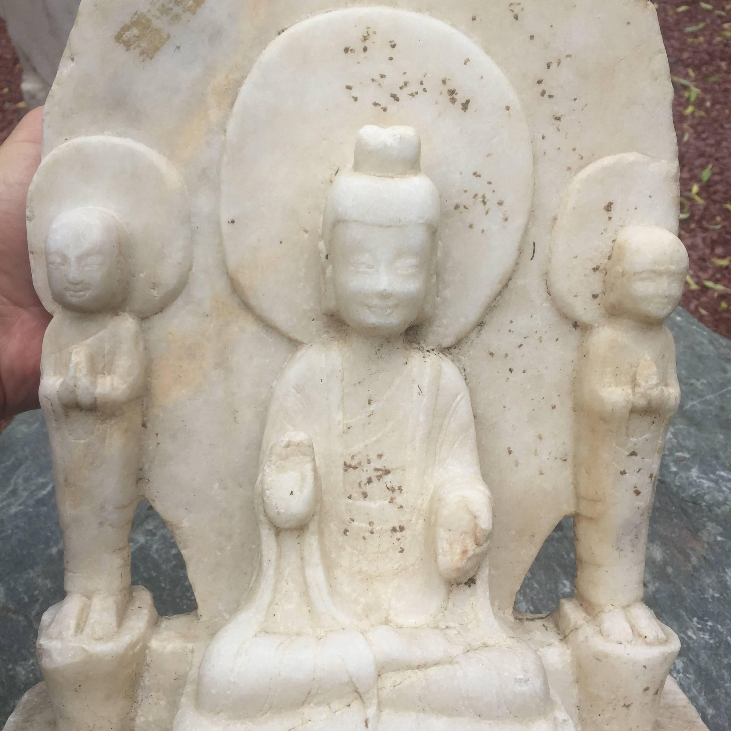 Hand-Carved Serene Lovely Faced Guanyin from Chinese Antique Marble Garden Collection