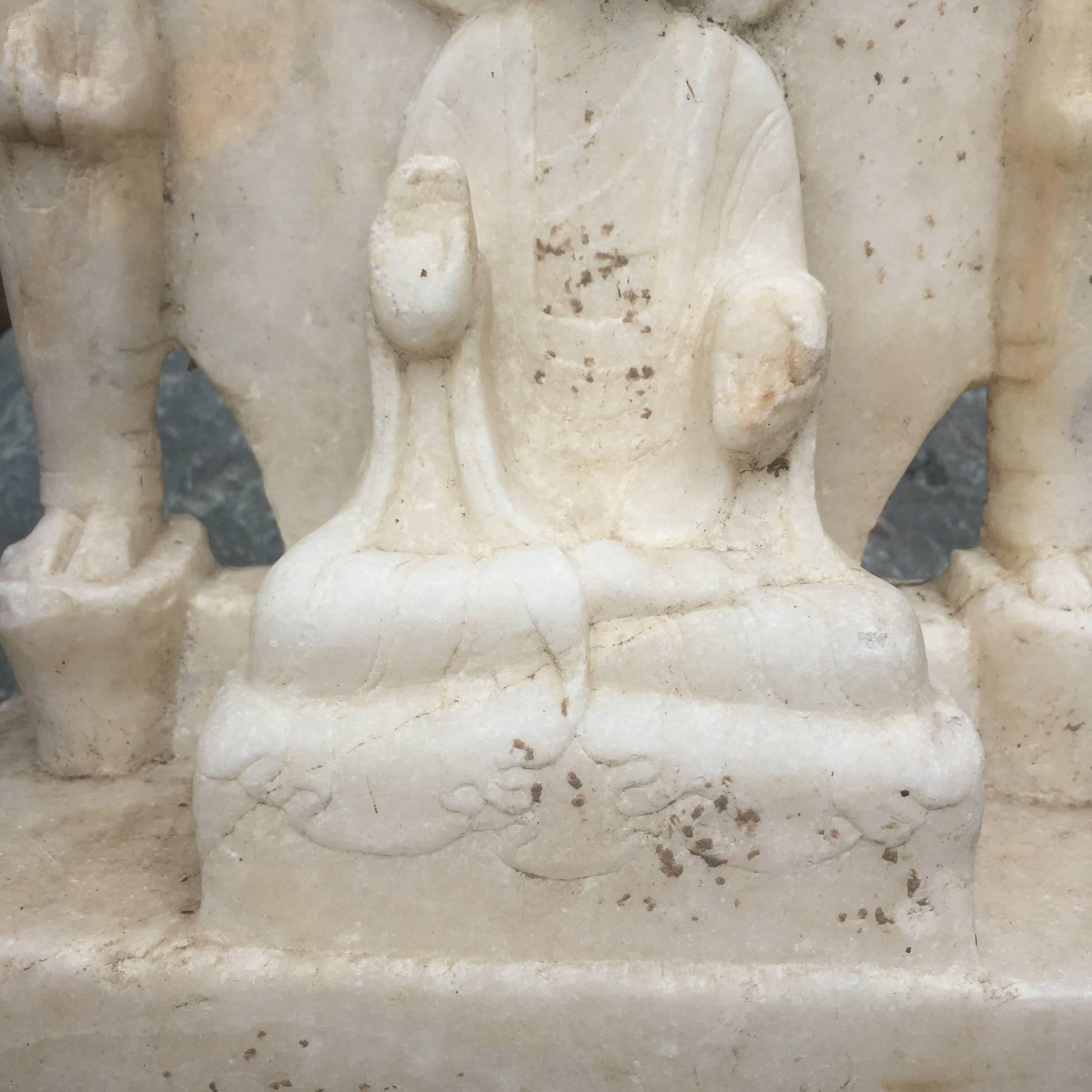 20th Century Serene Lovely Faced Guanyin from Chinese Antique Marble Garden Collection