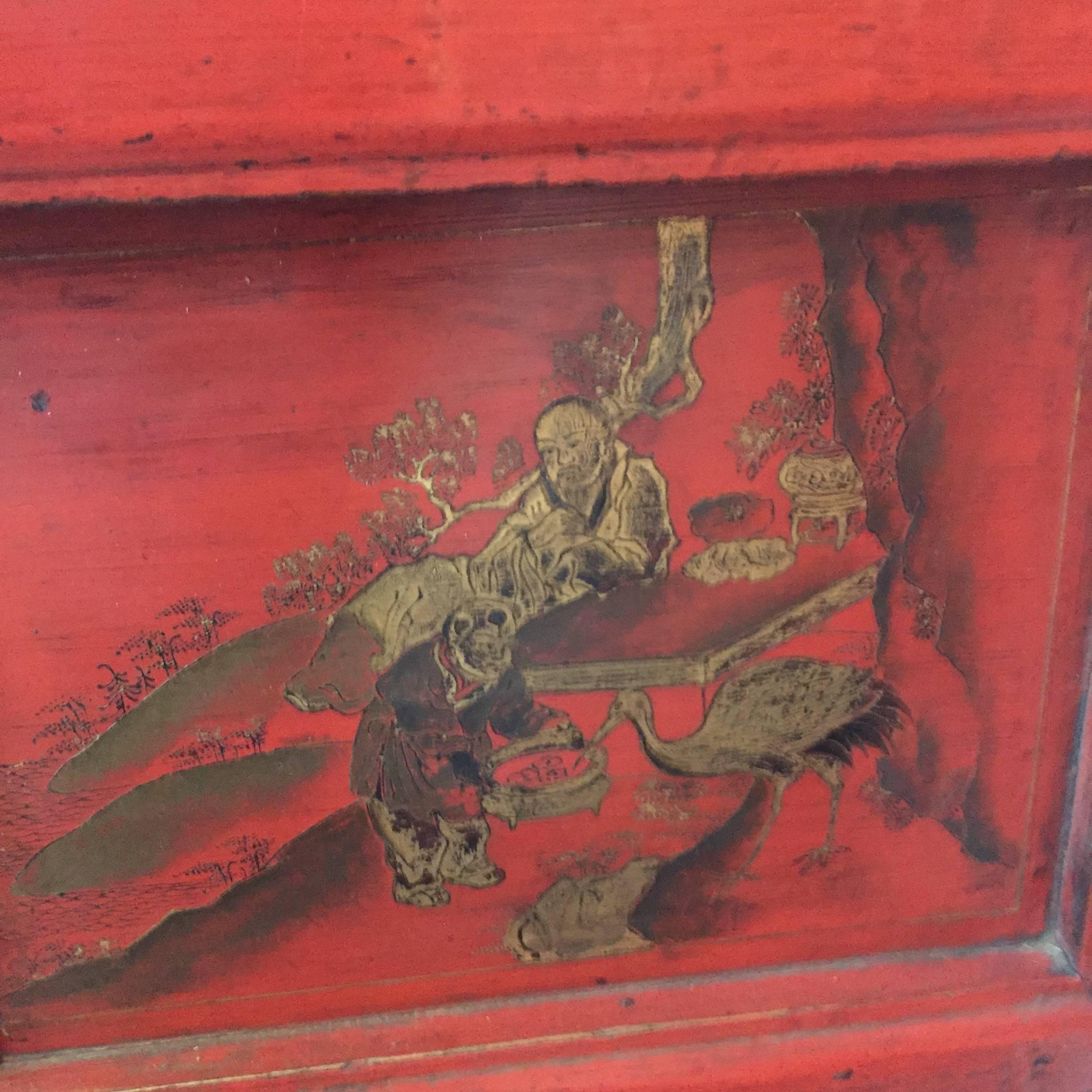 Hand-Crafted Chinese Antique Red 