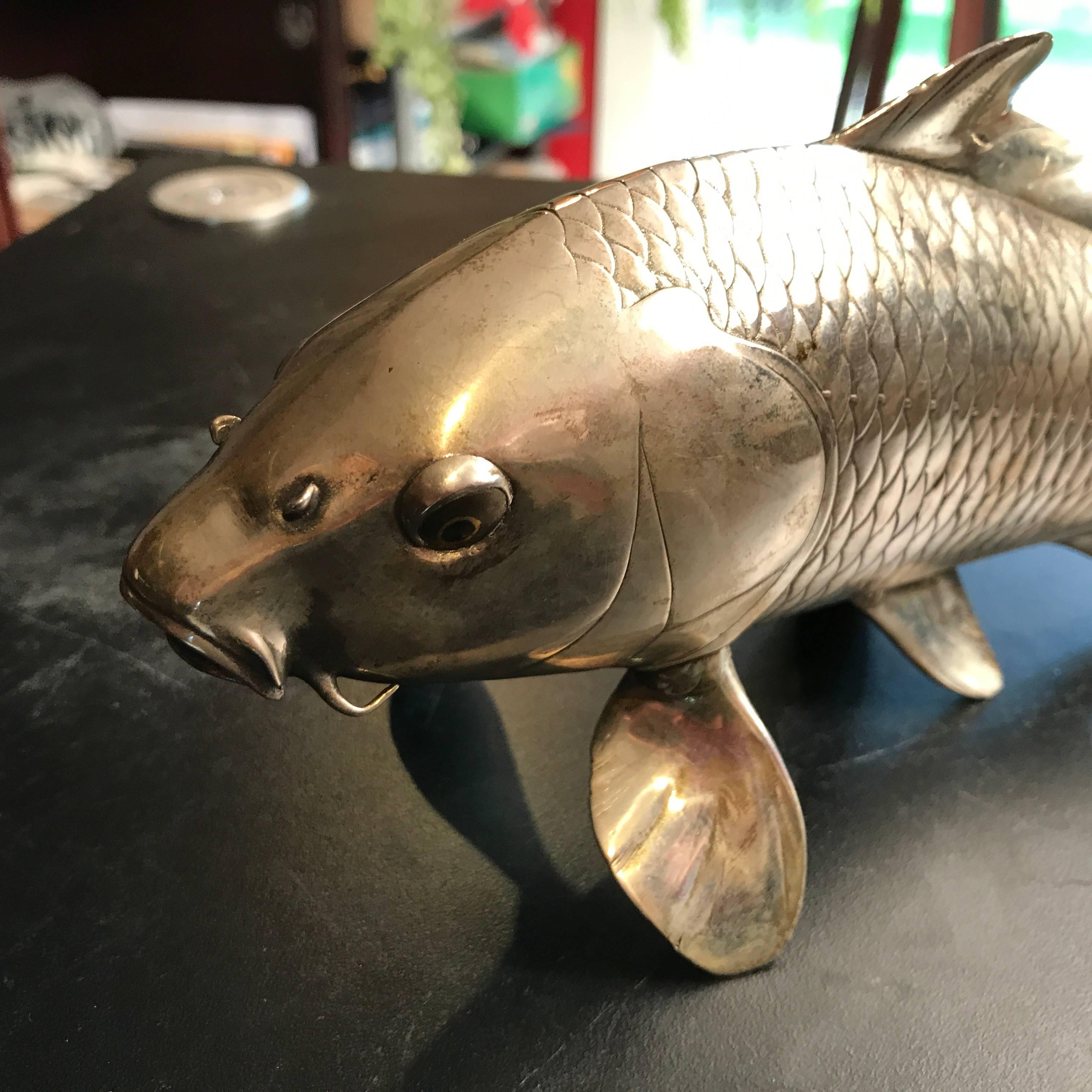 20th Century Japan Fine Silver Bronze Fish Koi Prosperity Set Three  Mint, Signed & Boxed