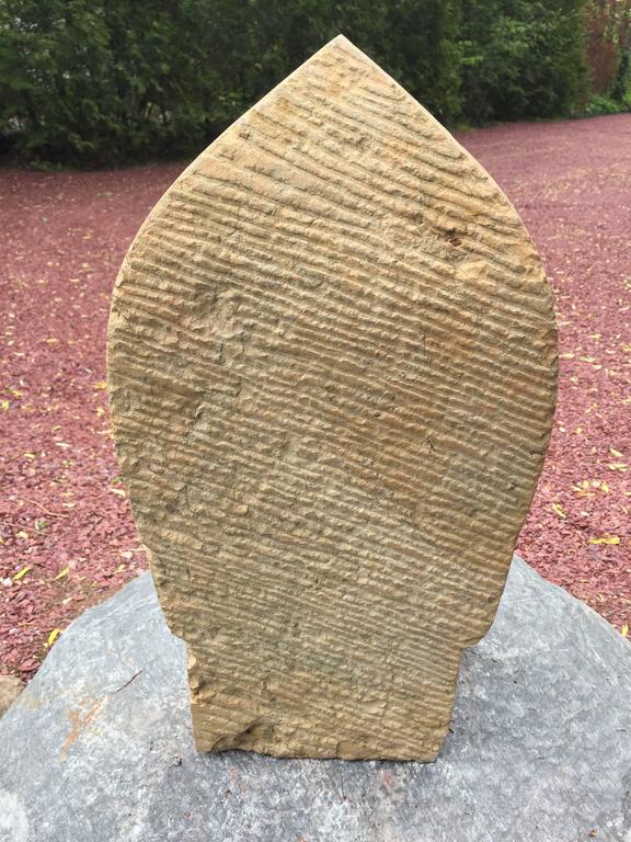 Pretty Chinese Guanyin Old Stone Sculpture with Attendants For Sale at 1stDibs