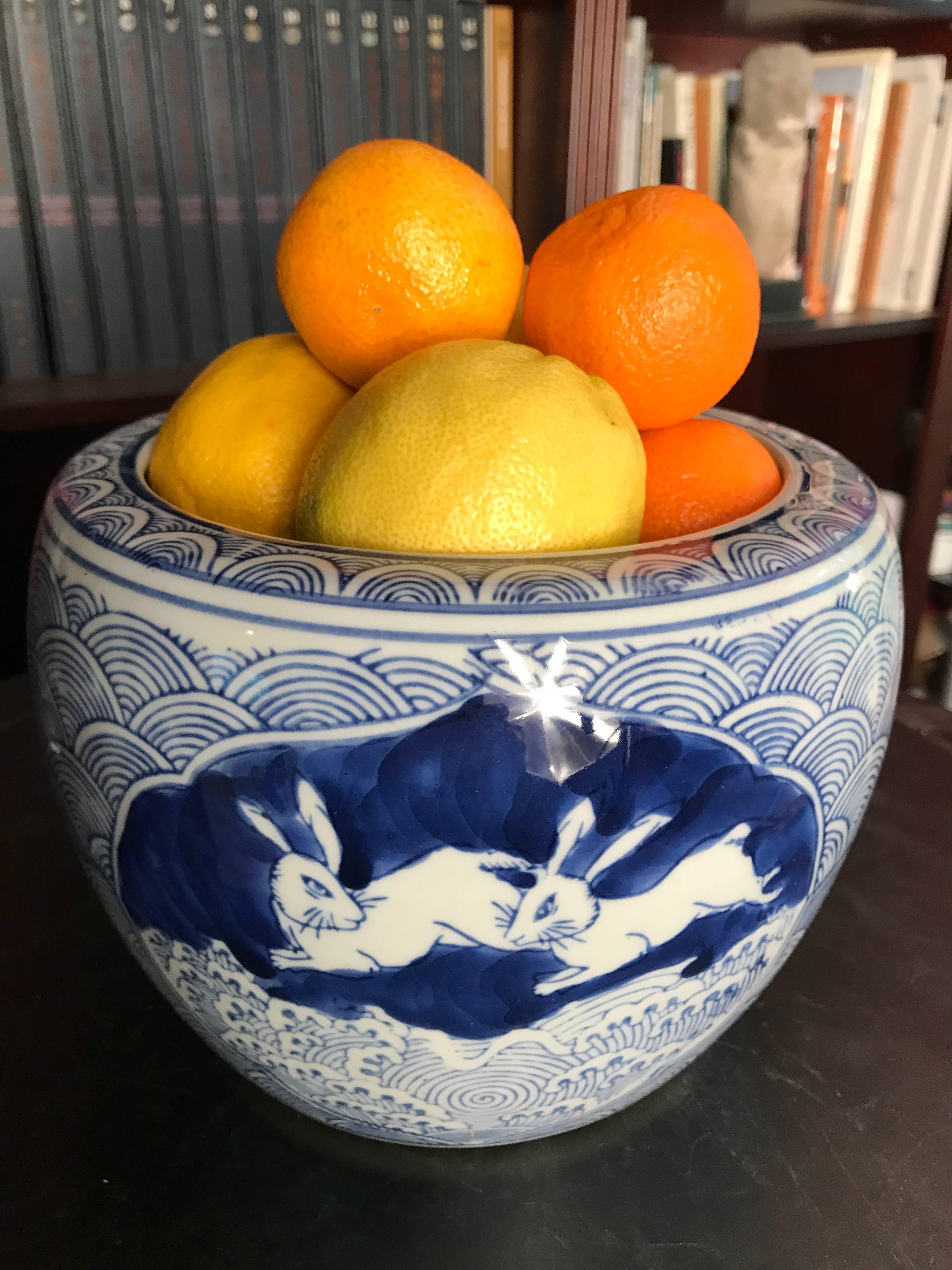 Ceramic Old Japan Pair of PLAYFUL RABBIT Planters Bowls Mint Condition