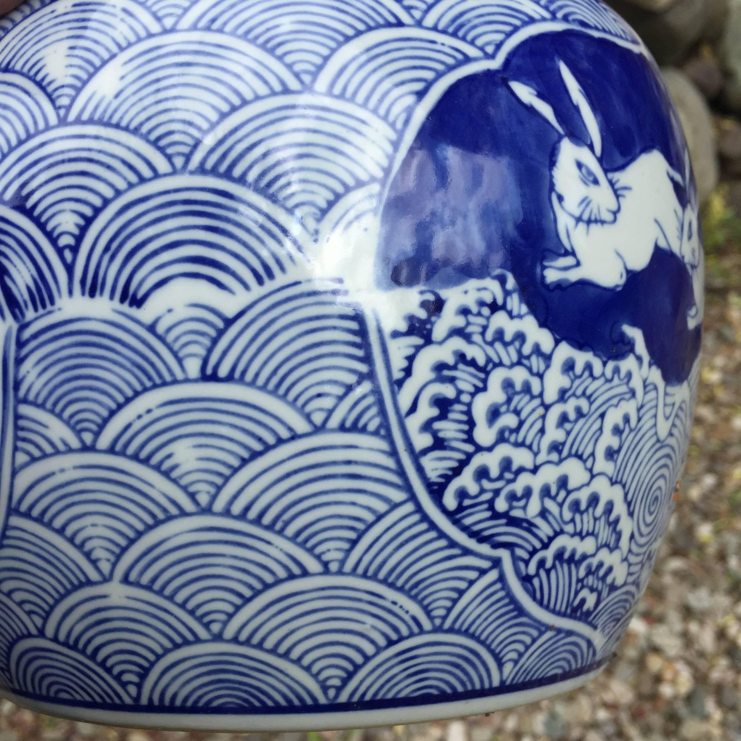 Hand-Painted Old Japan Pair of PLAYFUL RABBIT Planters Bowls Mint Condition