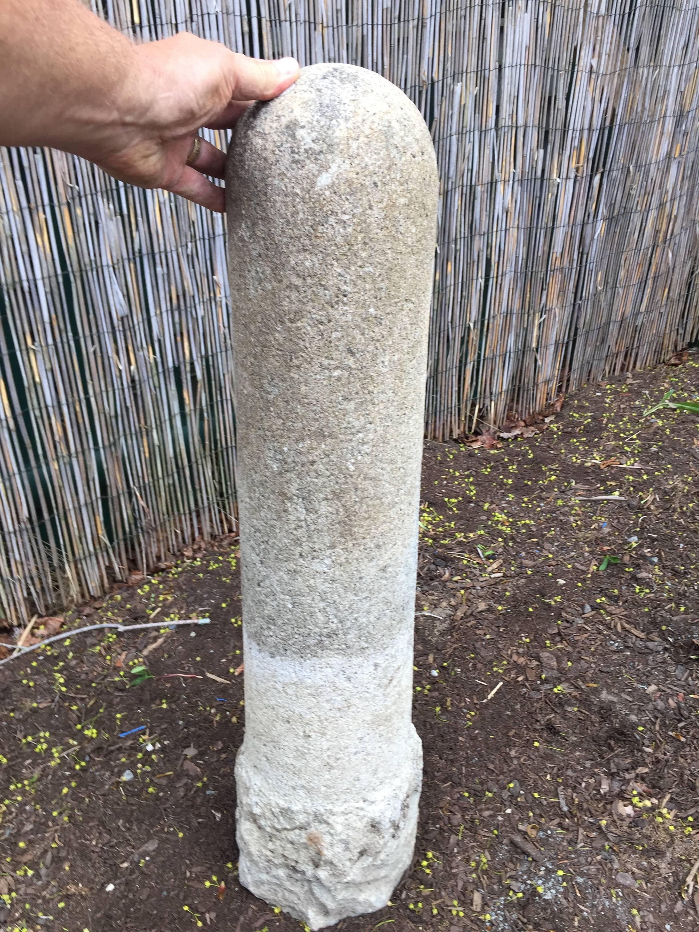 Japan, a tall unique hand-carved antique solid granite stone Lingam  hand cut from a large mountain boulder. Clearly of 19th century origins.

One of a kind and coming from a sixty year old Shiga antique garden ornaments collection.