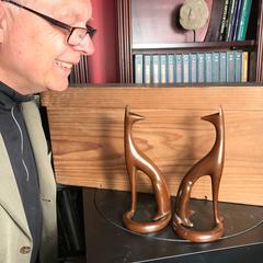 Japan Pair of Hand Cast Bronze Fox Kitsune Art Deco, Best in Class