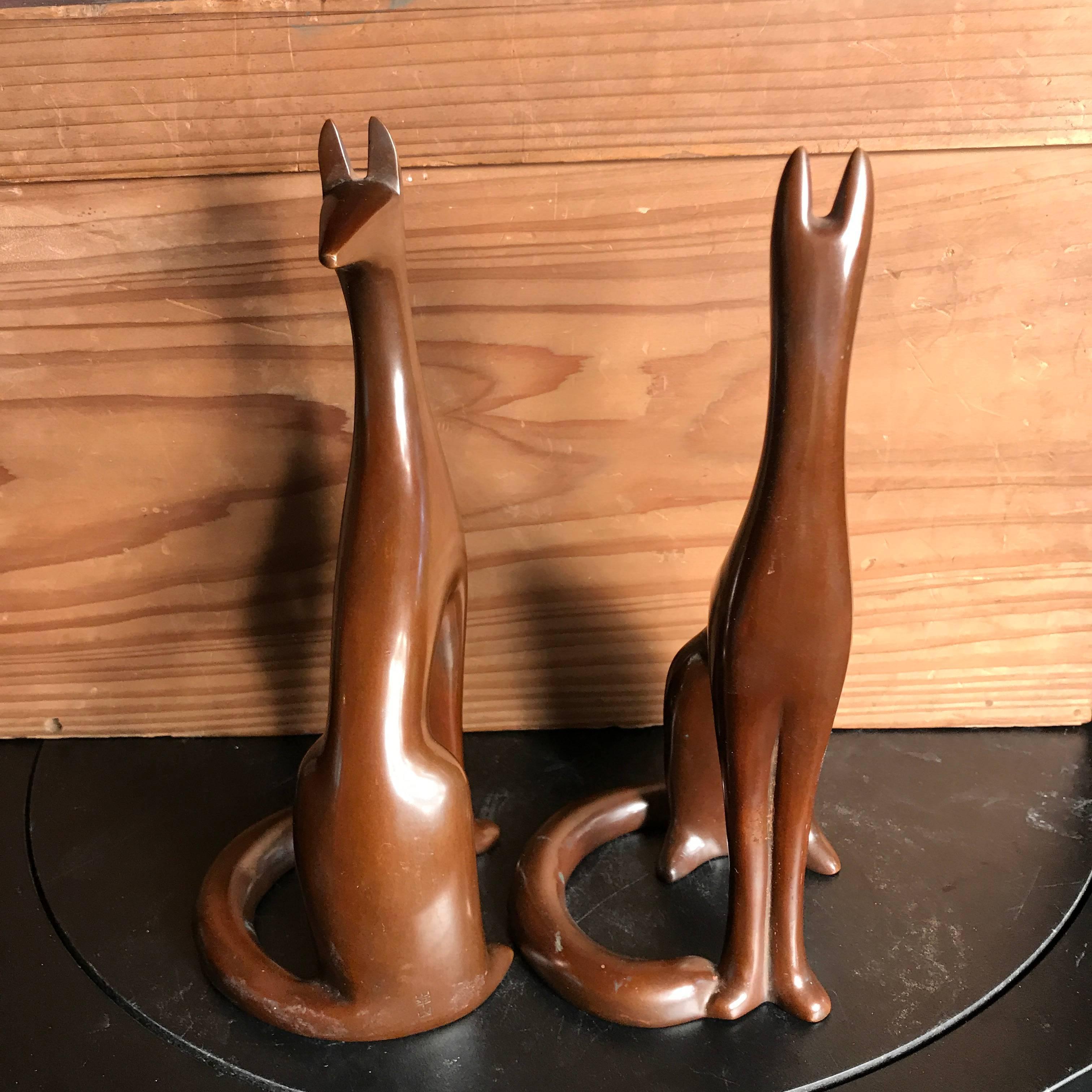 Japan Pair of Hand Cast Bronze Fox Kitsune Art Deco, Best in Class 3