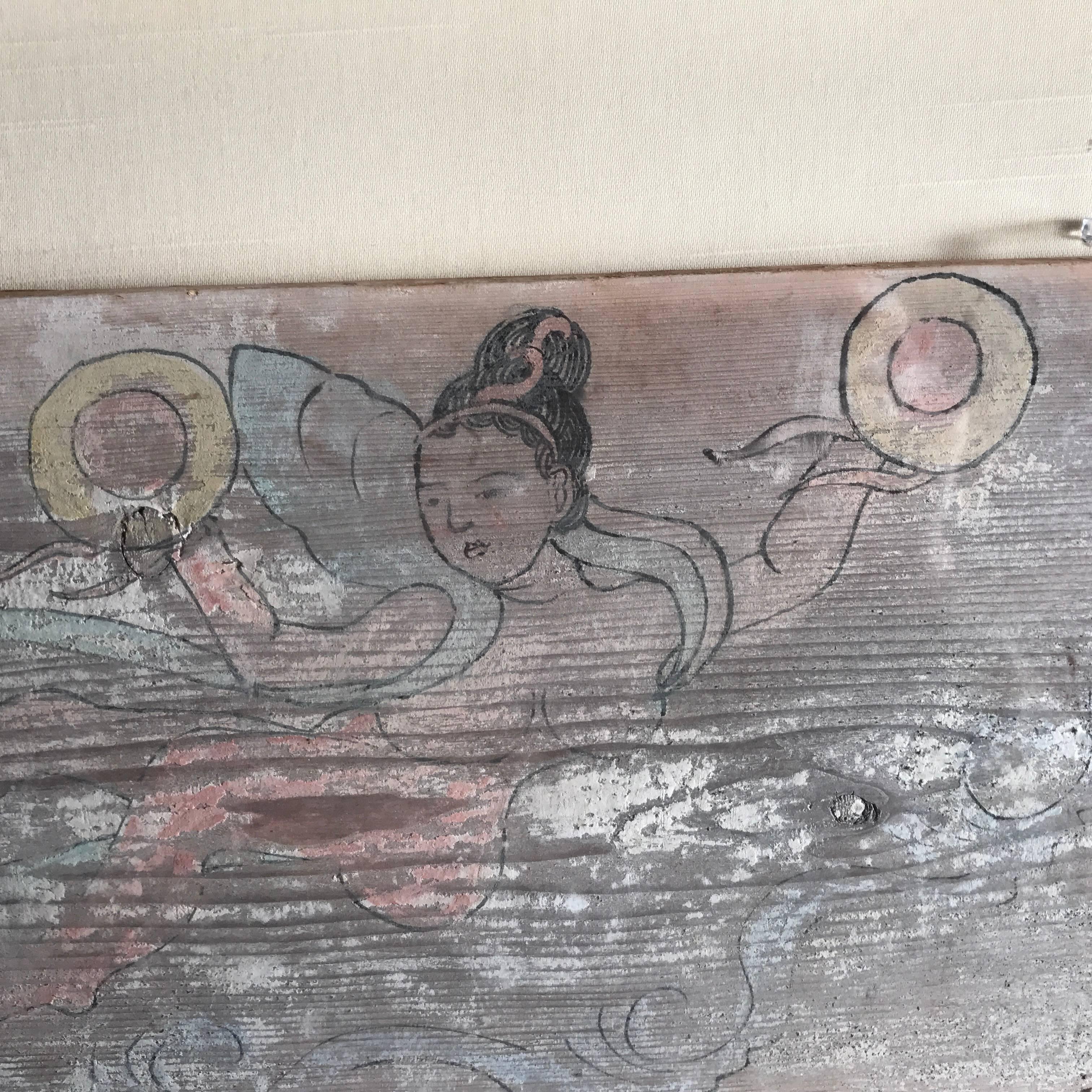 Hand-Painted Chinese Tang Aspara Angel Temple Painting Floats through Clouds