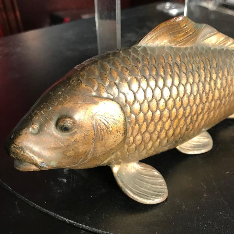Japanese Antique Cast Bronze Pair of Koi Fish Great Catch at 1stDibs
