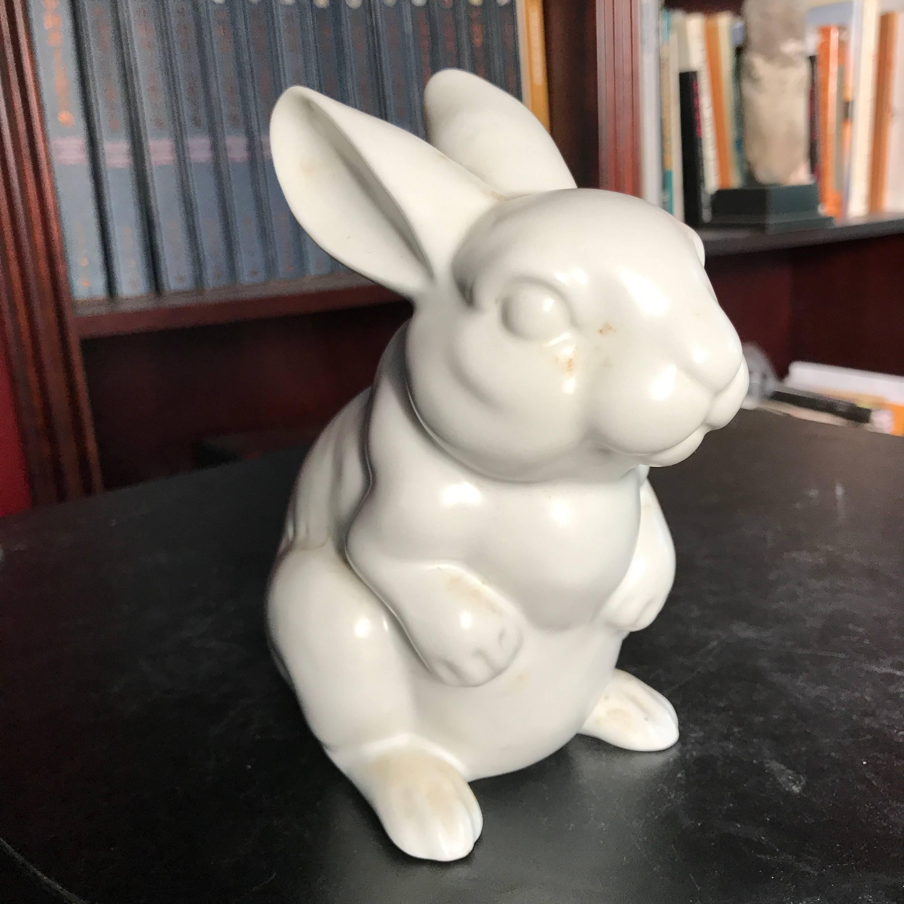Japanese Pure White Standing Rabbit Mint, Signed and Boxed 3