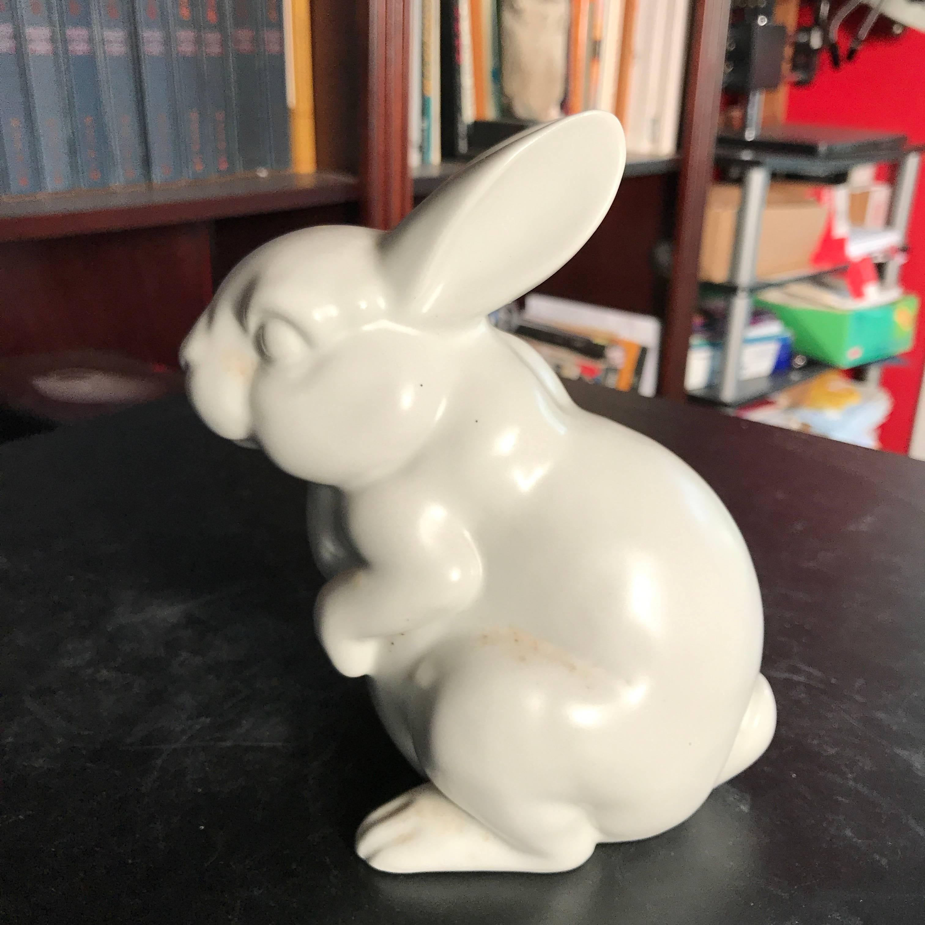 Japanese Pure White Standing Rabbit Mint, Signed and Boxed In Good Condition In South Burlington, VT
